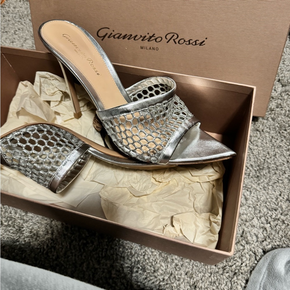 Gianvito Rossi Silver Mesh Stiletto Heels